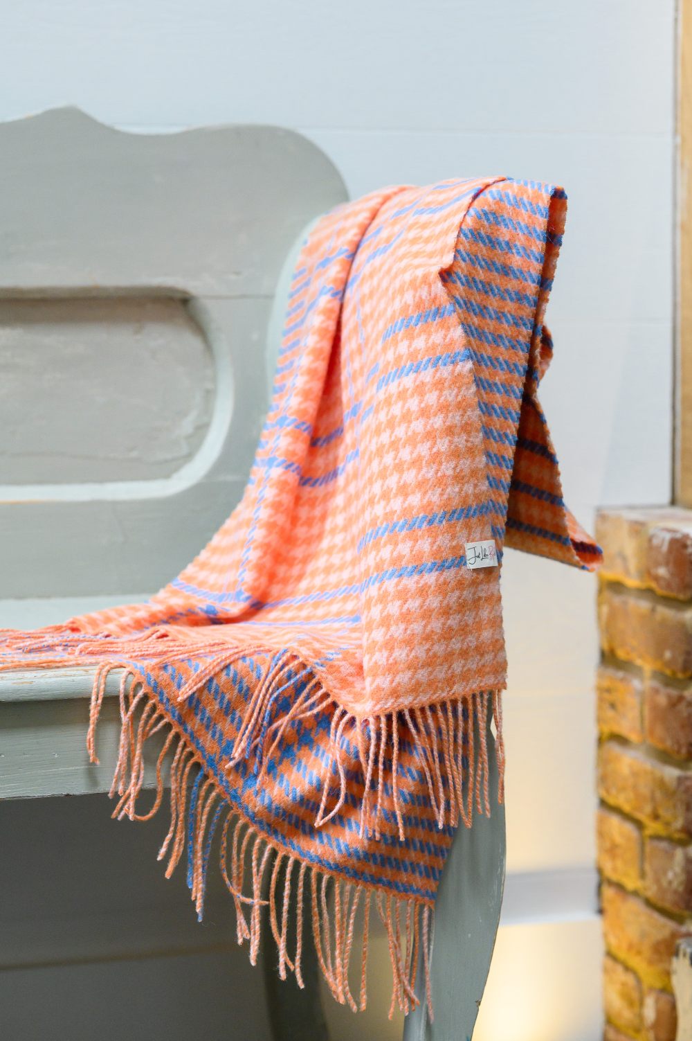 Lambswool Scarf Womens Peach Houndstooth