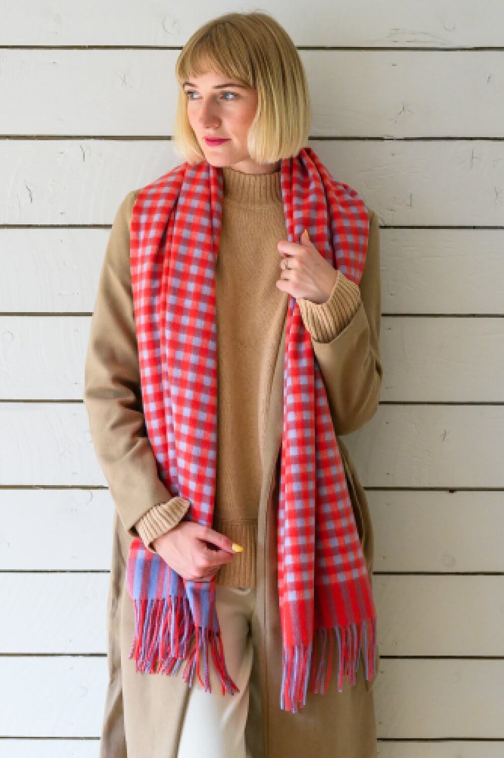 Red Gingham Women's Lambswool Scarf