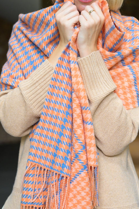 Peach Houndstooth Lambswool scarves women winter
