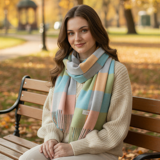 Mint Gingham Lambswool Scarf