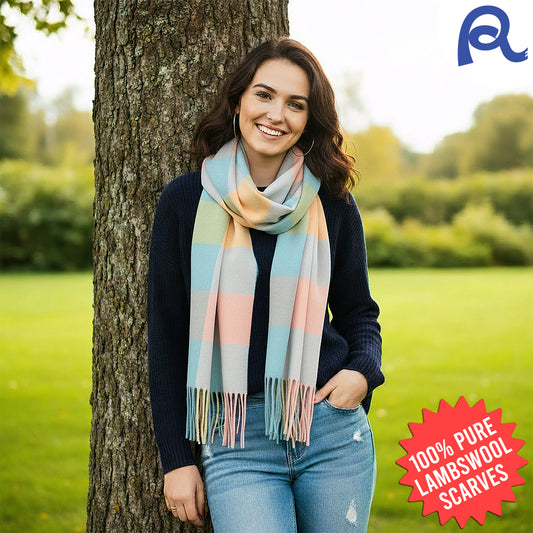 Mint Gingham Lambswool Scarf