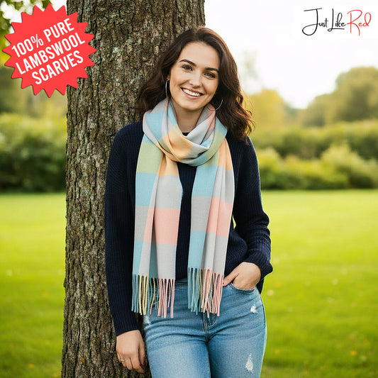 Mint Gingham Lambswool Scarf