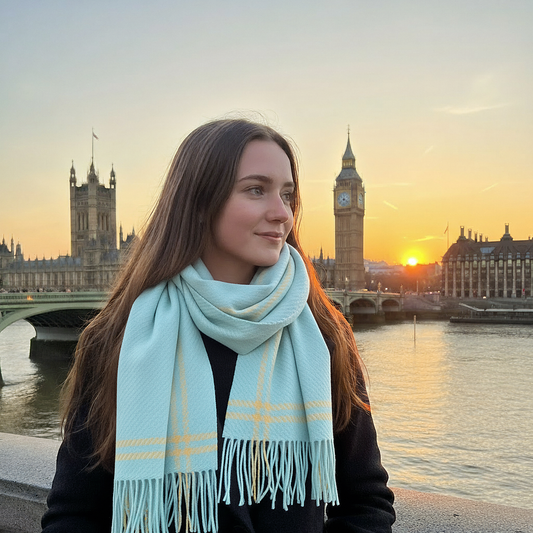 Mint Border Houndstooth Lambswool Scarf