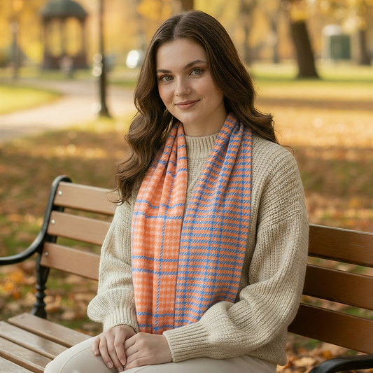 Peach Houndstooth Lambswool Scarf