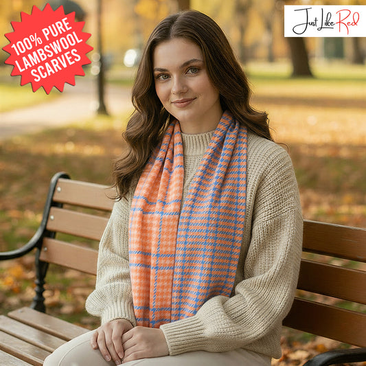 Peach Houndstooth Lambswool Scarf