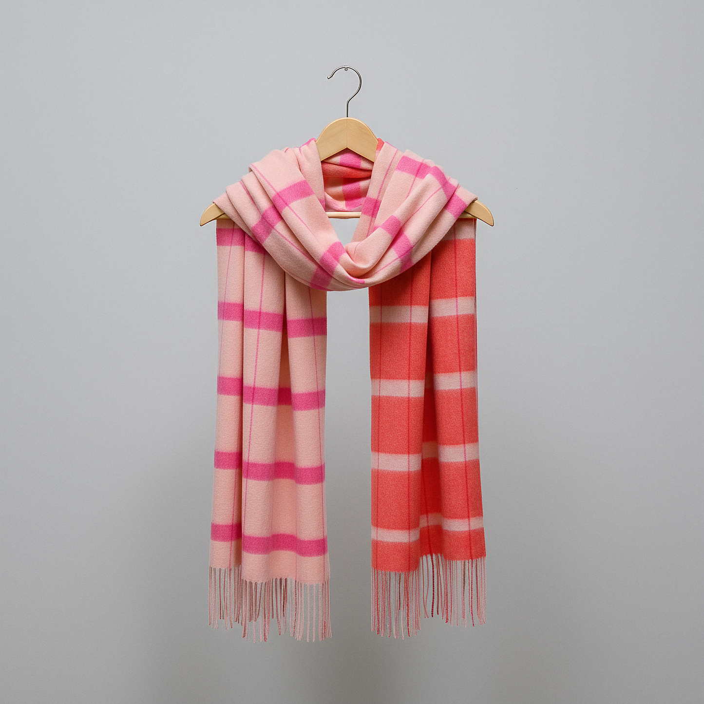 Pink Asymmetrical Check Lambswool Scarf