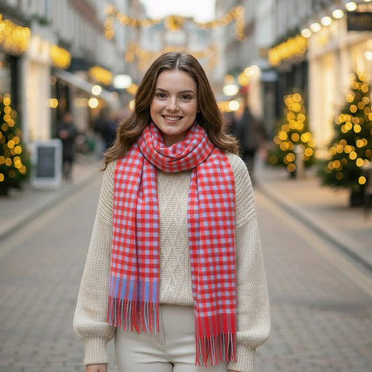 Red Gingham Lambswool Scarf
